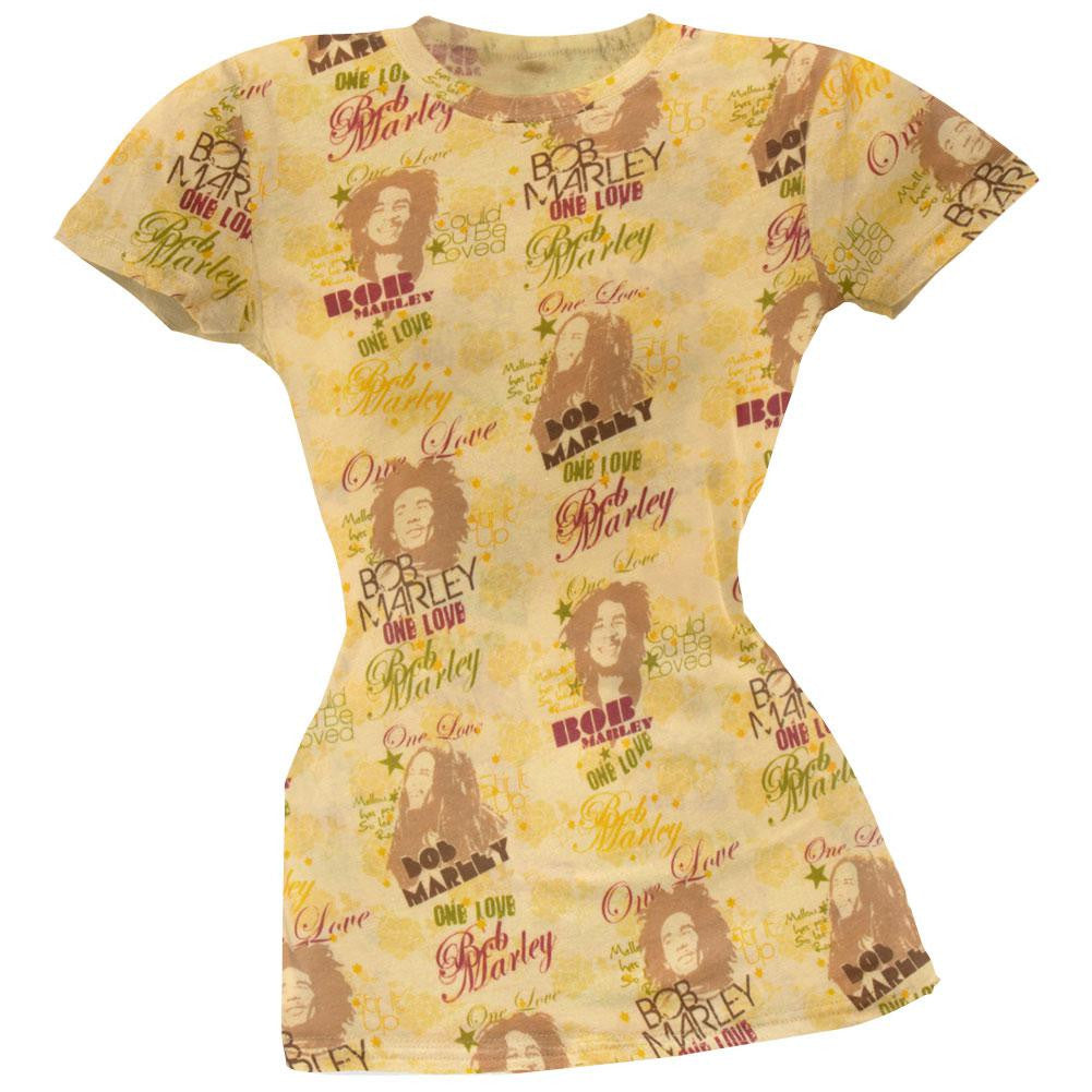 Bob Marley - One Love Repeat Juniors T-Shirt Juniors T-Shirts Bob Marley SM Yellow