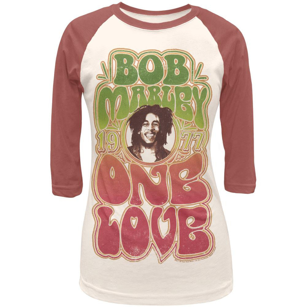 Bob Marley - One Love Juniors Clay Red Raglan Juniors Raglans Bob Marley SM Off-White