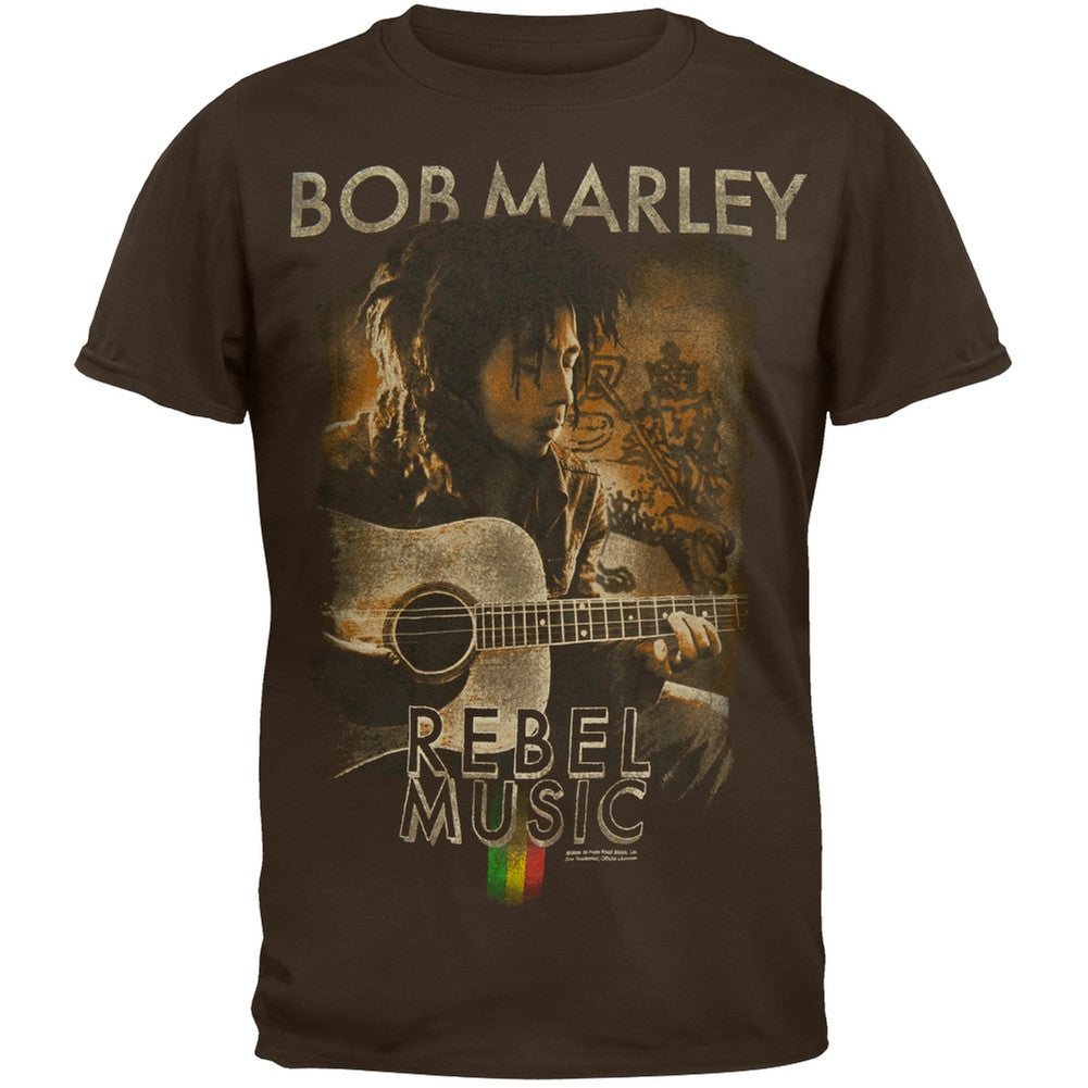 Bob Marley - Rebel Music Guitar T-Shirt Men's T-Shirts Bob Marley SM Brown