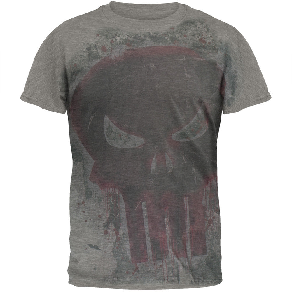 The Punisher Distressed Bloody Skull All Over Soft T-Shirt – Old