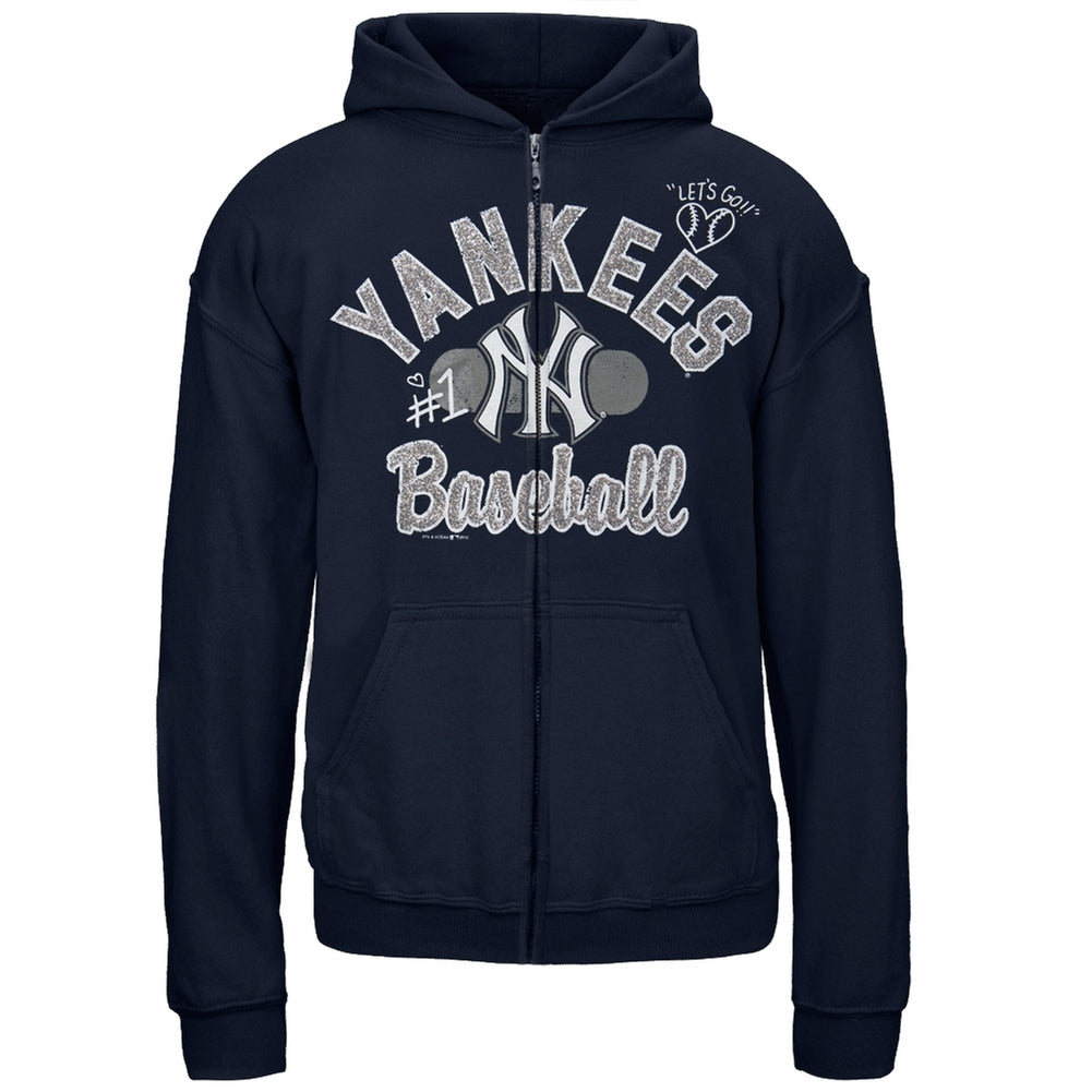 New York Yankees - Glitter Logo Girls Youth Zip Hoodie Youth Hoodies New York Yankees 10 Blue