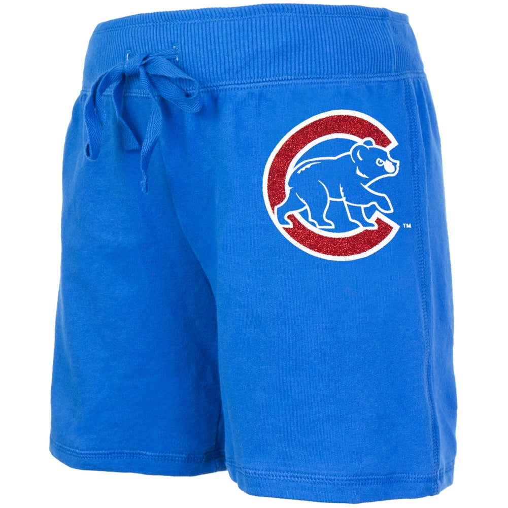 Chicago Cubs - Glitter Logo Girls Youth Drawstring Shorts Youth Shorts Chicago Cubs 10 Blue