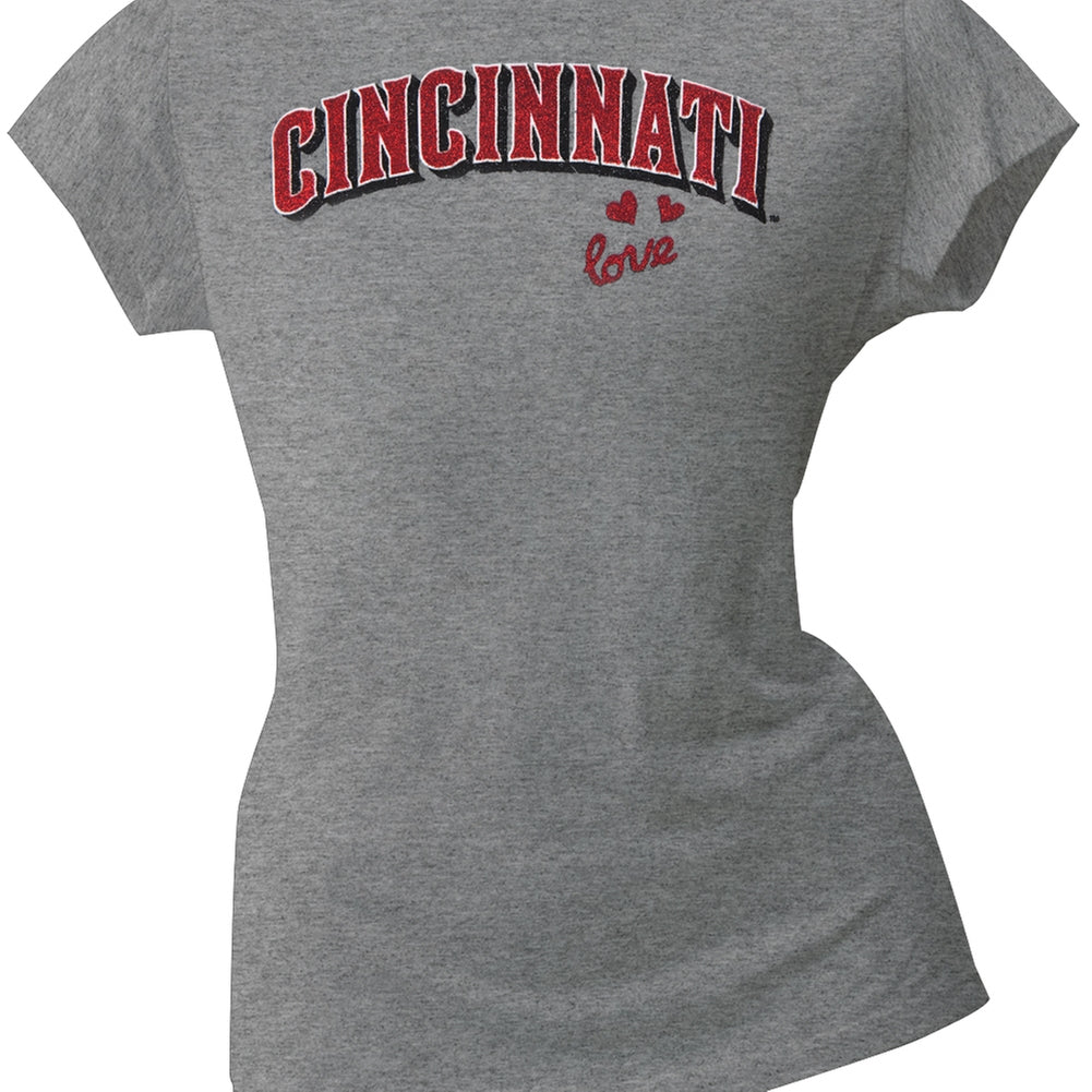 Cincinnati Reds - Glitter Love Girls Juvy T-Shirt Juvenile T-Shirts Cincinnati Reds