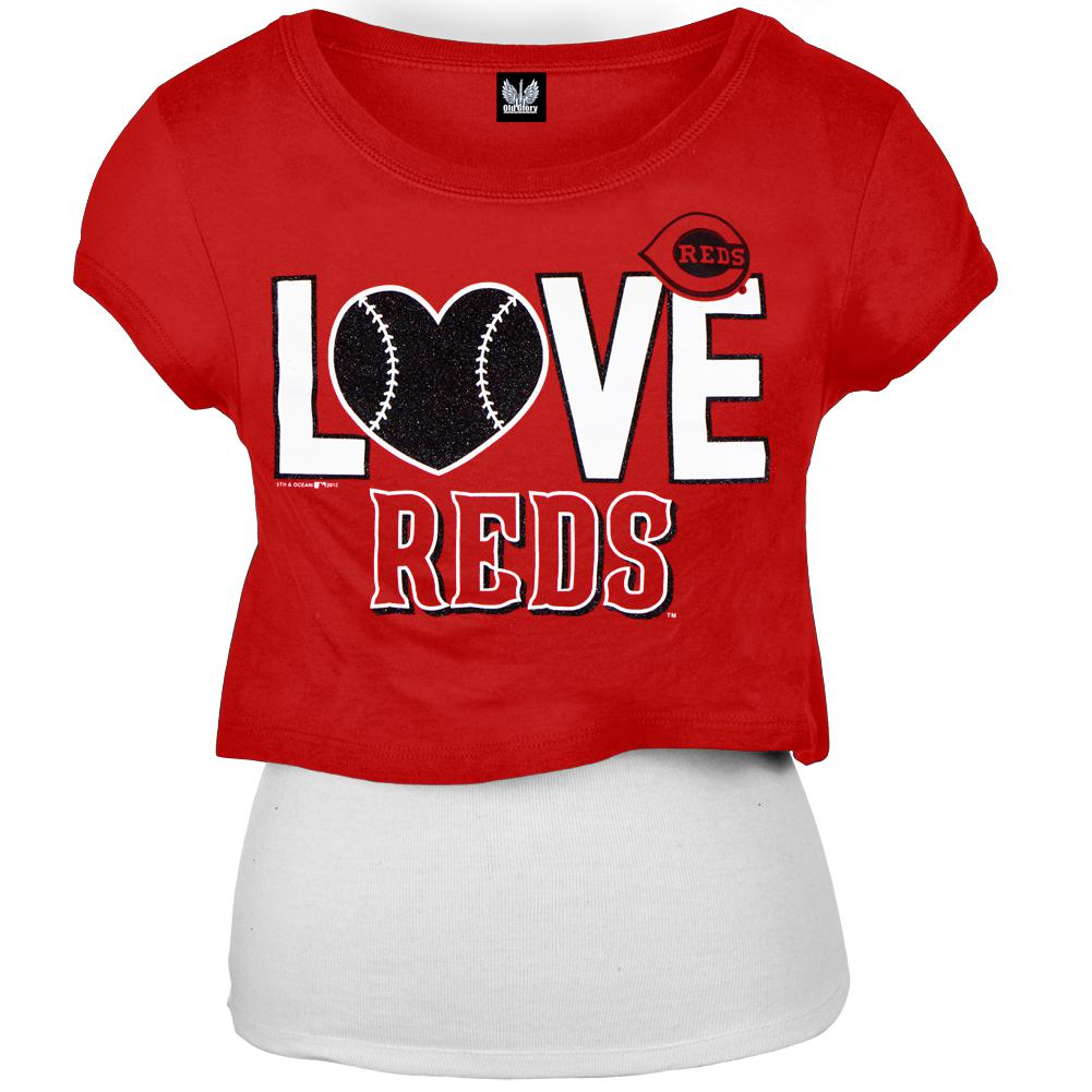 Cincinnati Reds - Glitter Love Girls Youth T-Shirt Youth T-Shirts Cincinnati Reds 16Y Red