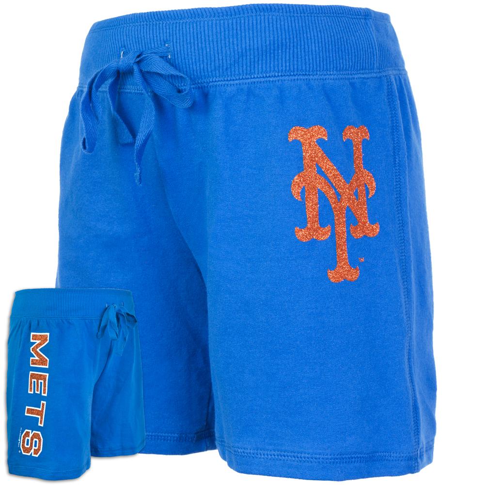 New York Mets - Glitter Logo Girls Youth Drawstring Shorts Youth Shorts New York Mets 10 Blue