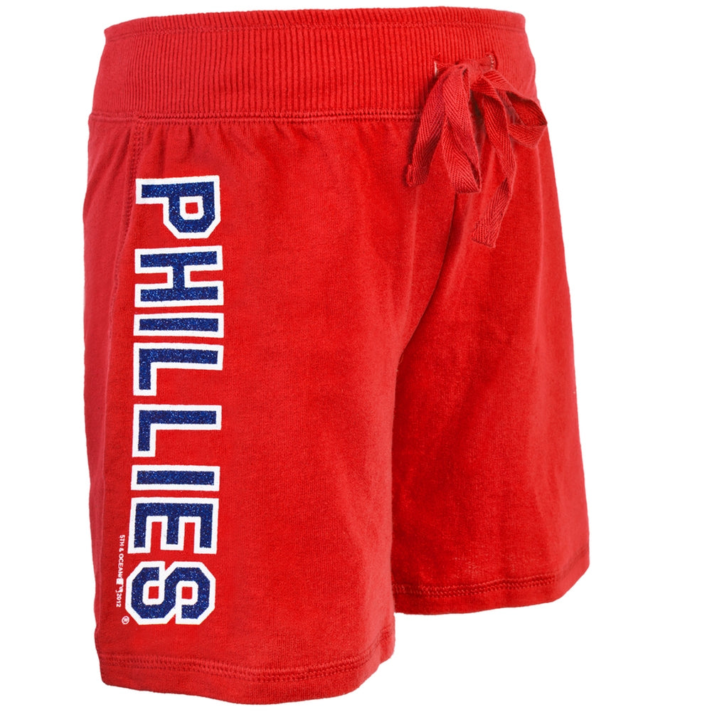 Philadelphia Phillies - Rhinestone Logo Girls Youth Athletic Shorts Youth Shorts Philadelphia Phillies