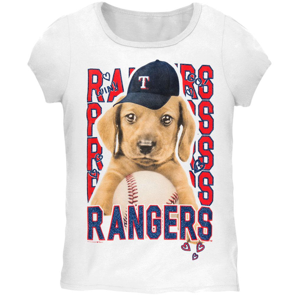 Texas Rangers - Puppy Dog White Girls Youth T-Shirt Youth T-Shirts Texas Rangers 10 White
