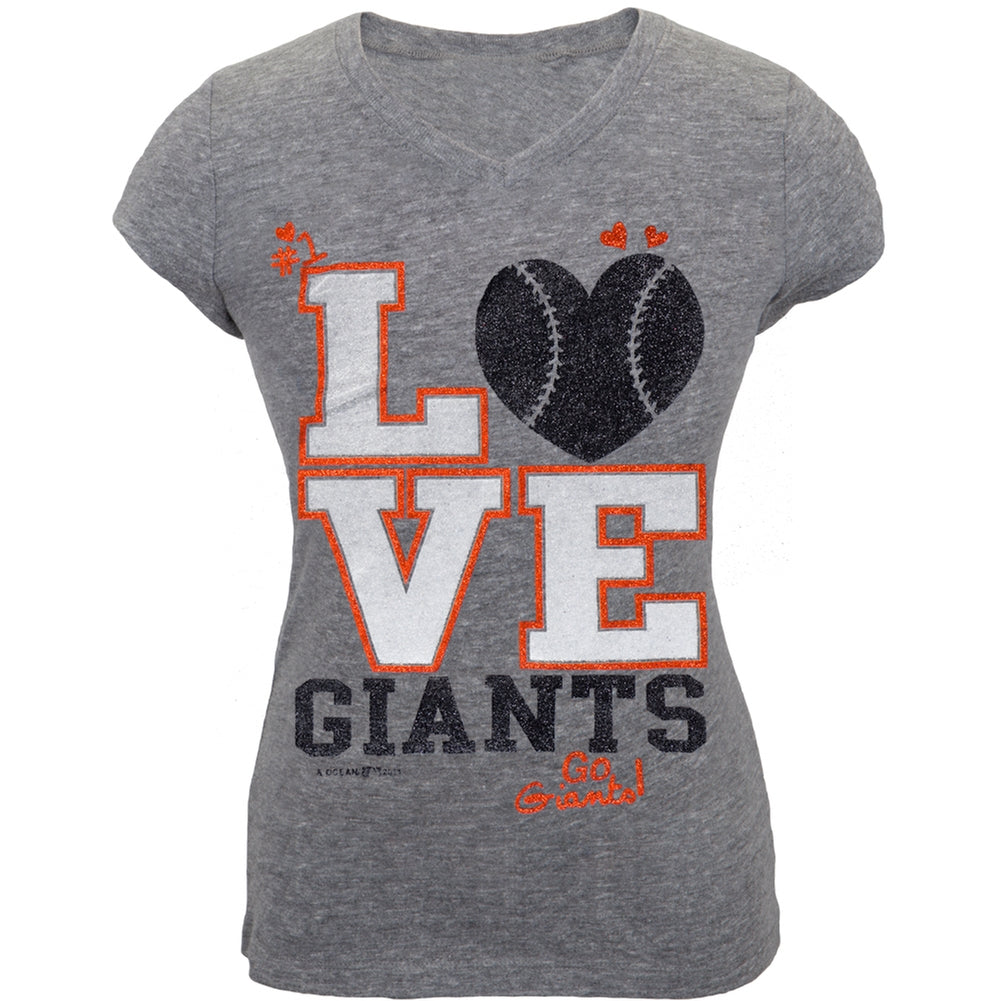 San Francisco Giants - Glitter Love Youth V-Neck T-Shirt Youth T-Shirts San Francisco Giants 16Y Grey