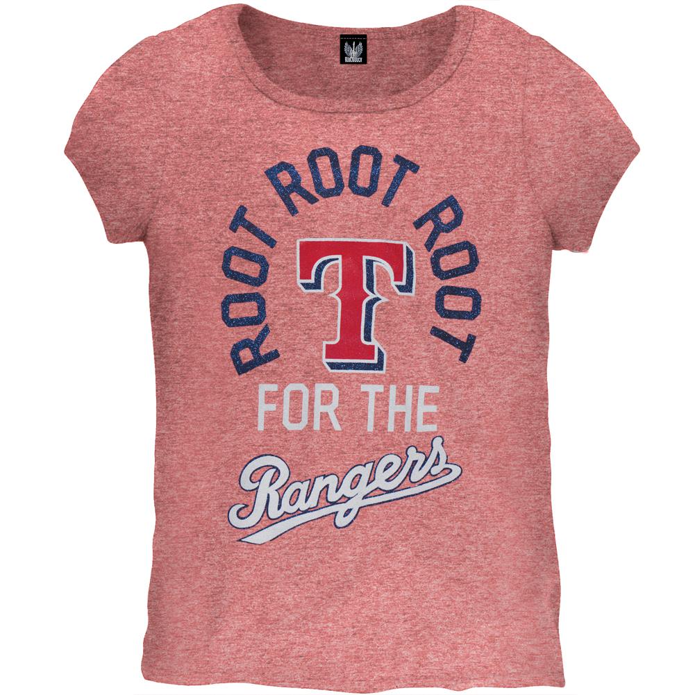Texas Rangers - Glitter Root Girls Youth T-Shirt Youth T-Shirts Texas Rangers 16Y Red