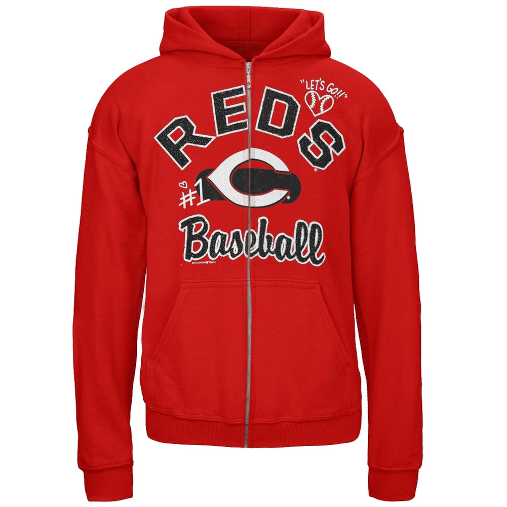 Cincinnati Reds - Glitter Logo Girls Juvy Zip Hoodie Juvenile Hoodies Cincinnati Reds J7 Red