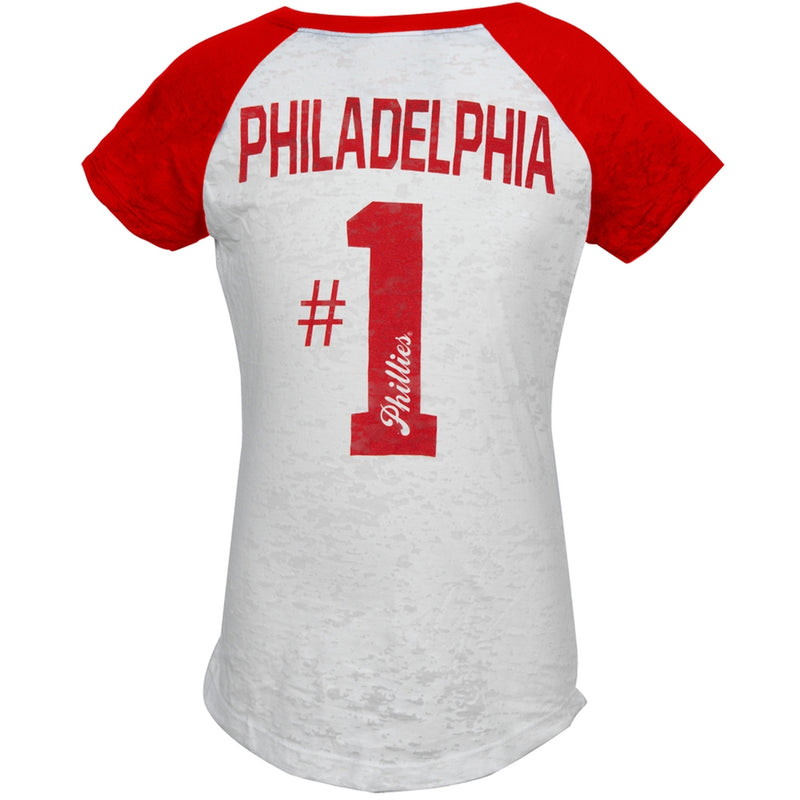 Philadelphia Phillies - #1 Girls Juvy Burnout V-Neck Raglan Juvenile T-Shirts Philadelphia Phillies