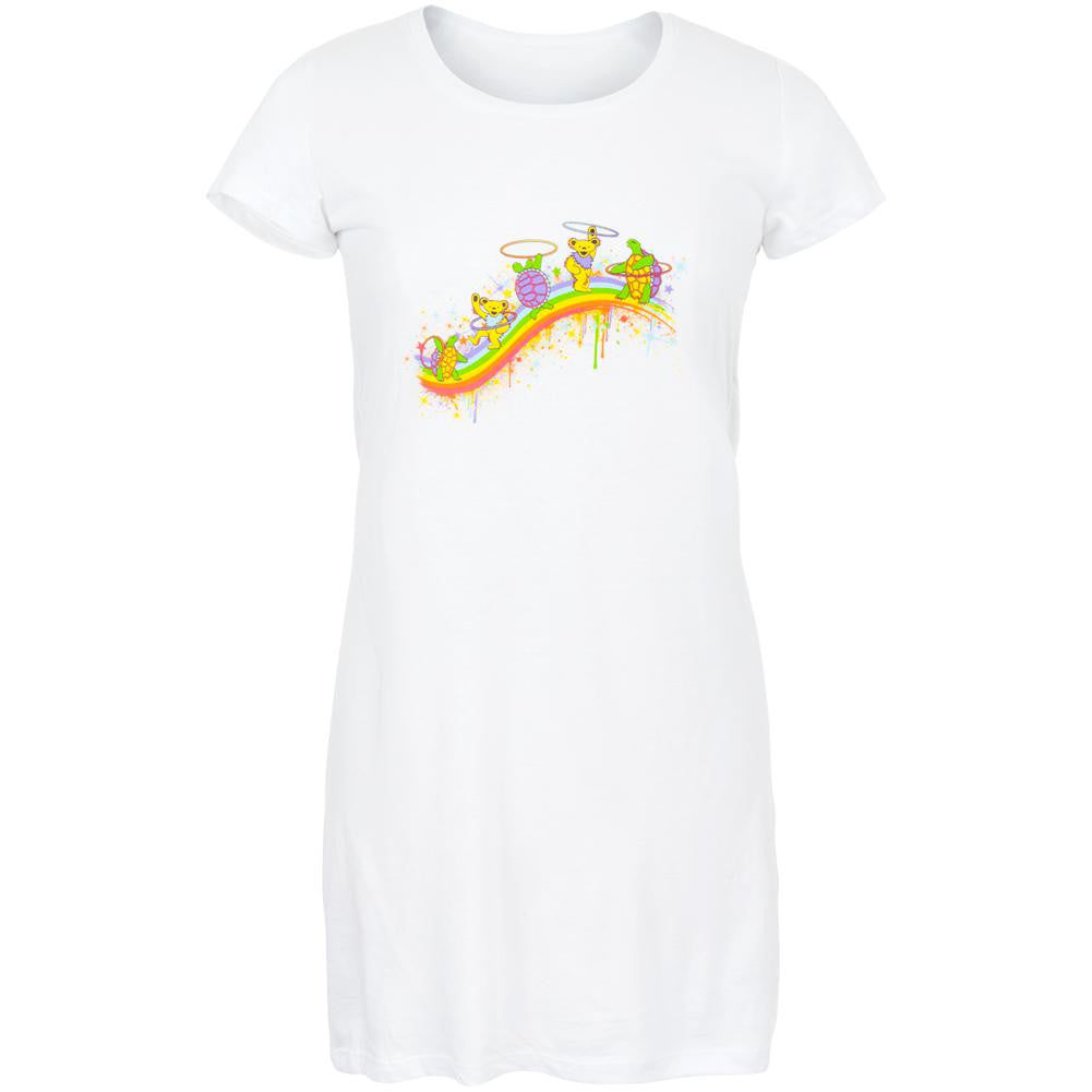 Grateful Dead - Rainbow Hoopers White Juniors Cap Sleeve Dress Juniors Dresses Grateful Dead