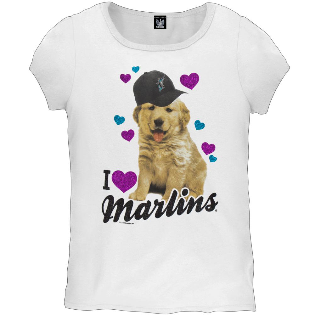 Florida Marlins - I Heart Puppy Girls Youth T-Shirt Youth T-Shirts Florida Marlins 12 White