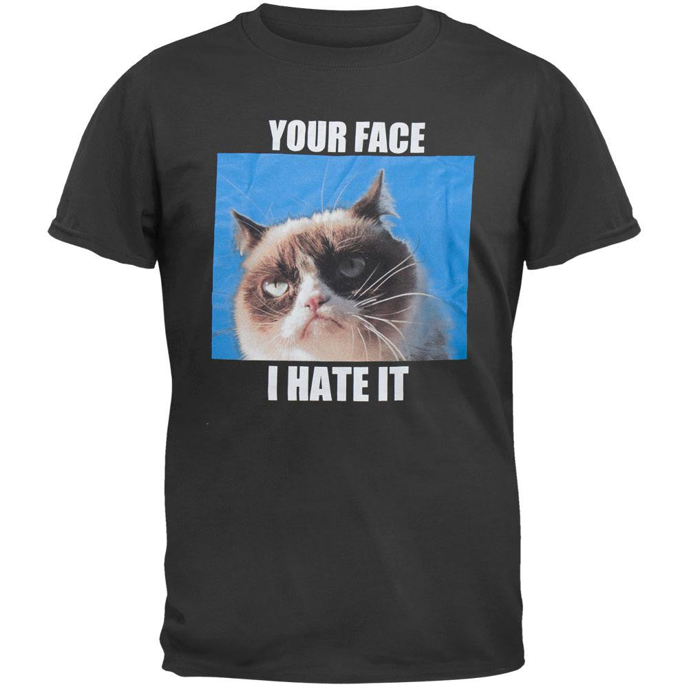 Grumpy Cat -Your Face I Hate It T-Shirt Men's T-Shirts Grumpy Cat LG Black
