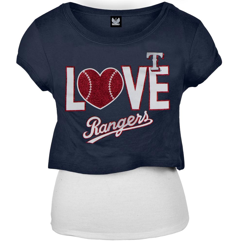Texas Rangers - Glitter Love Girls Juvy T-Shirt w/Tank Juvenile T-Shirts Texas Rangers J7 Blue