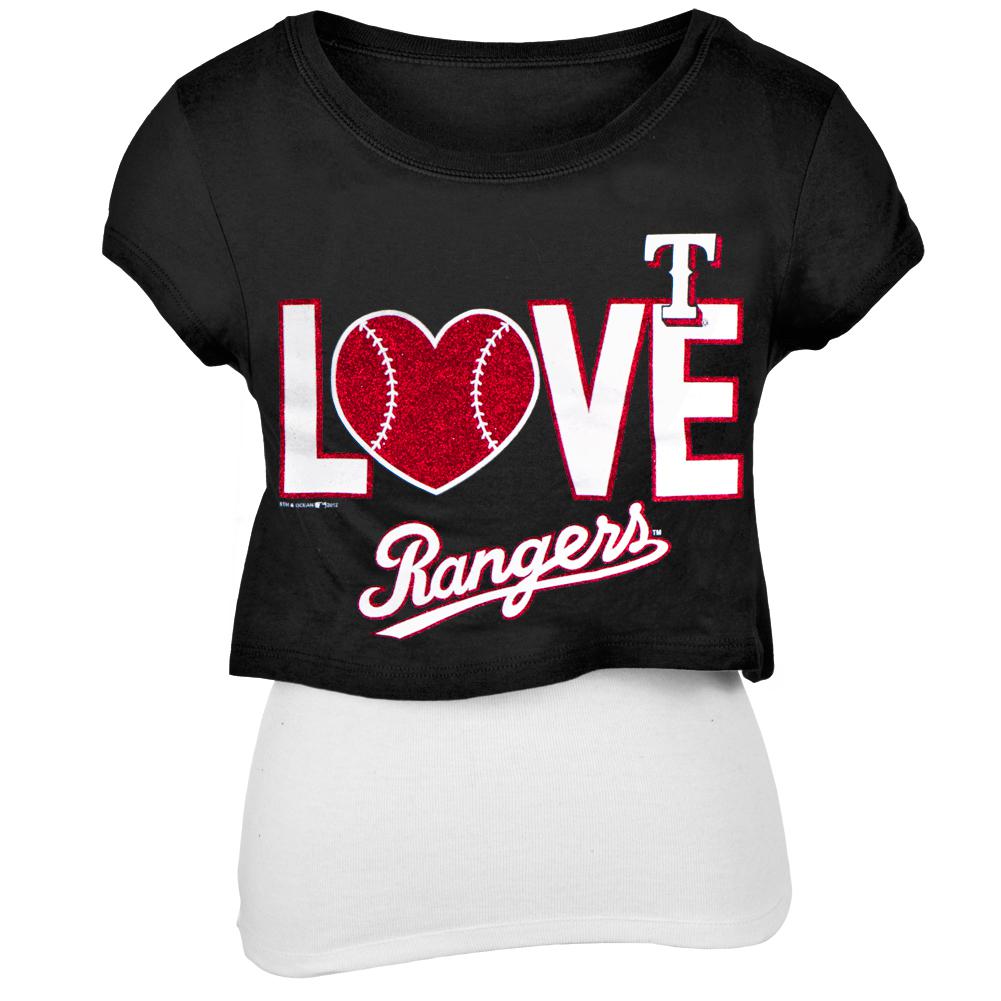 Texas Rangers - Glitter Love Girls Youth T-Shirt w/Tank Youth T-Shirts Texas Rangers 10 Black