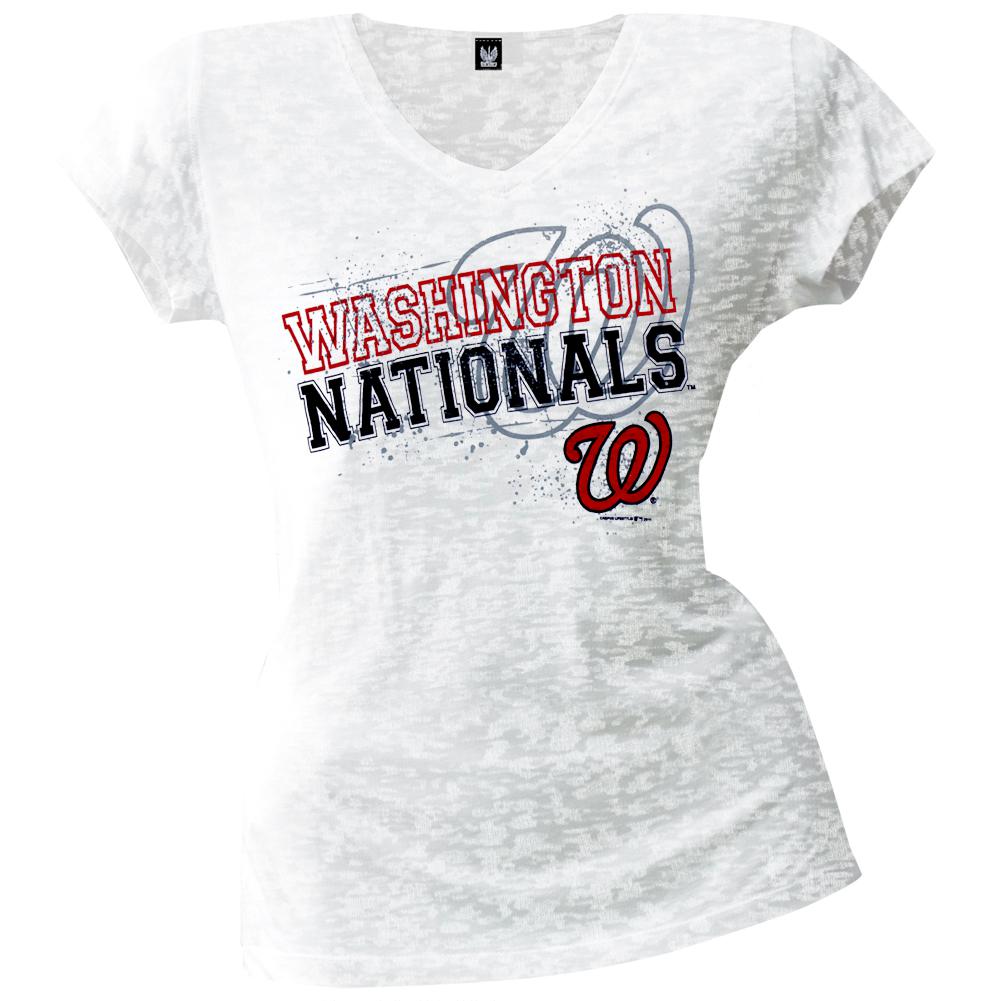 Washington Nationals - Splatter Juniors Burnout V-Neck T-Shirt Juniors T-Shirts Washington Nationals LG White