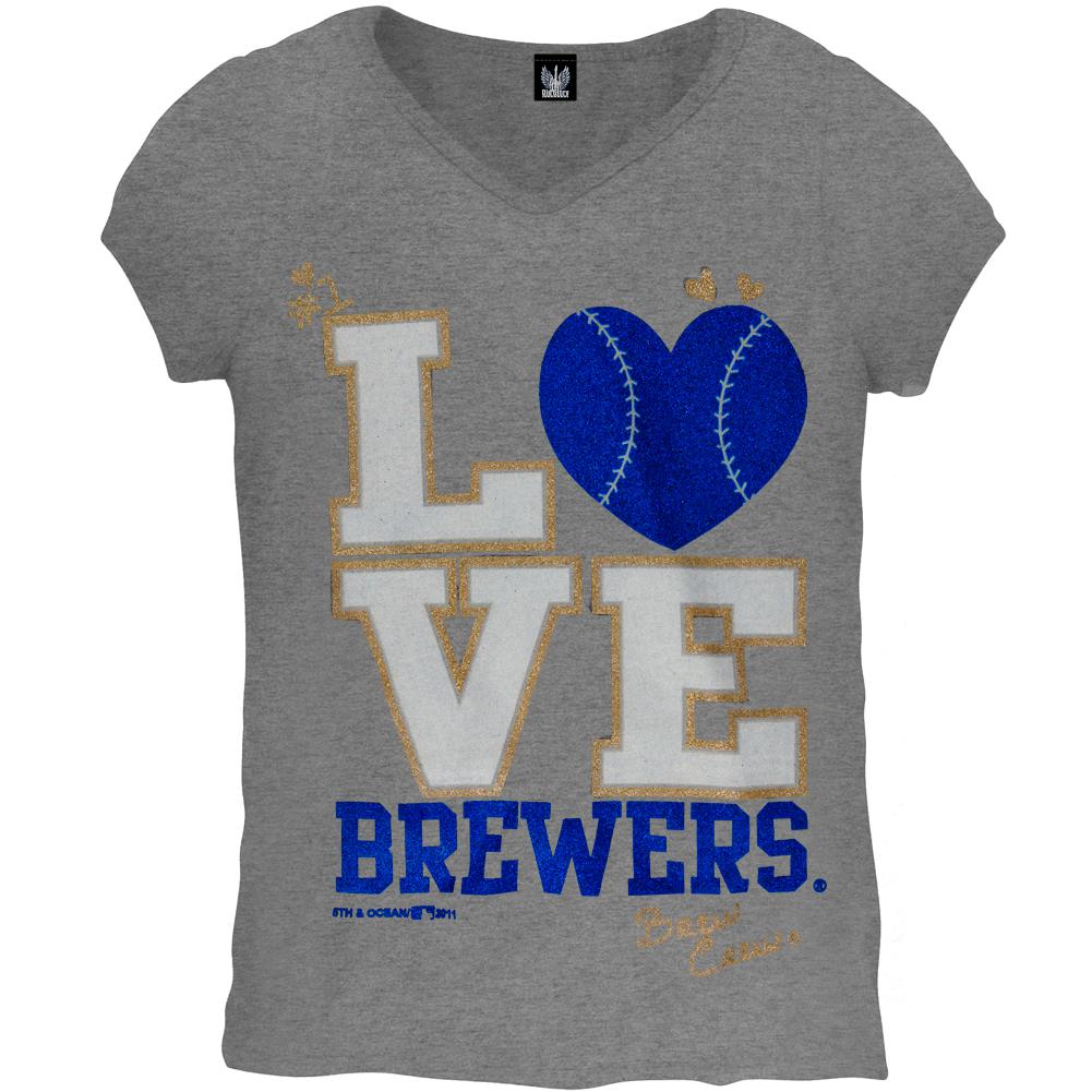 Milwaukee Brewers - Glitter Love Girls Youth T-Shirt Youth T-Shirts Milwaukee Brewers 16Y Grey