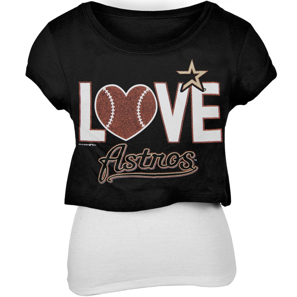 Houston Astros - Glitter Logo Girls Youth T-Shirt w/Tank Youth T-Shirts Houston Astros 12 Black