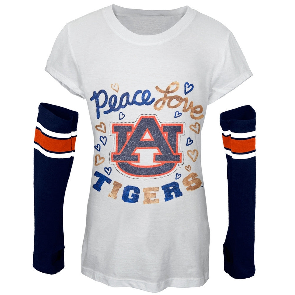 Auburn Tigers - Peace Glitter Logo Youth Long Sleeve w/Detached Sleeves Youth Long Sleeves Auburn Tigers