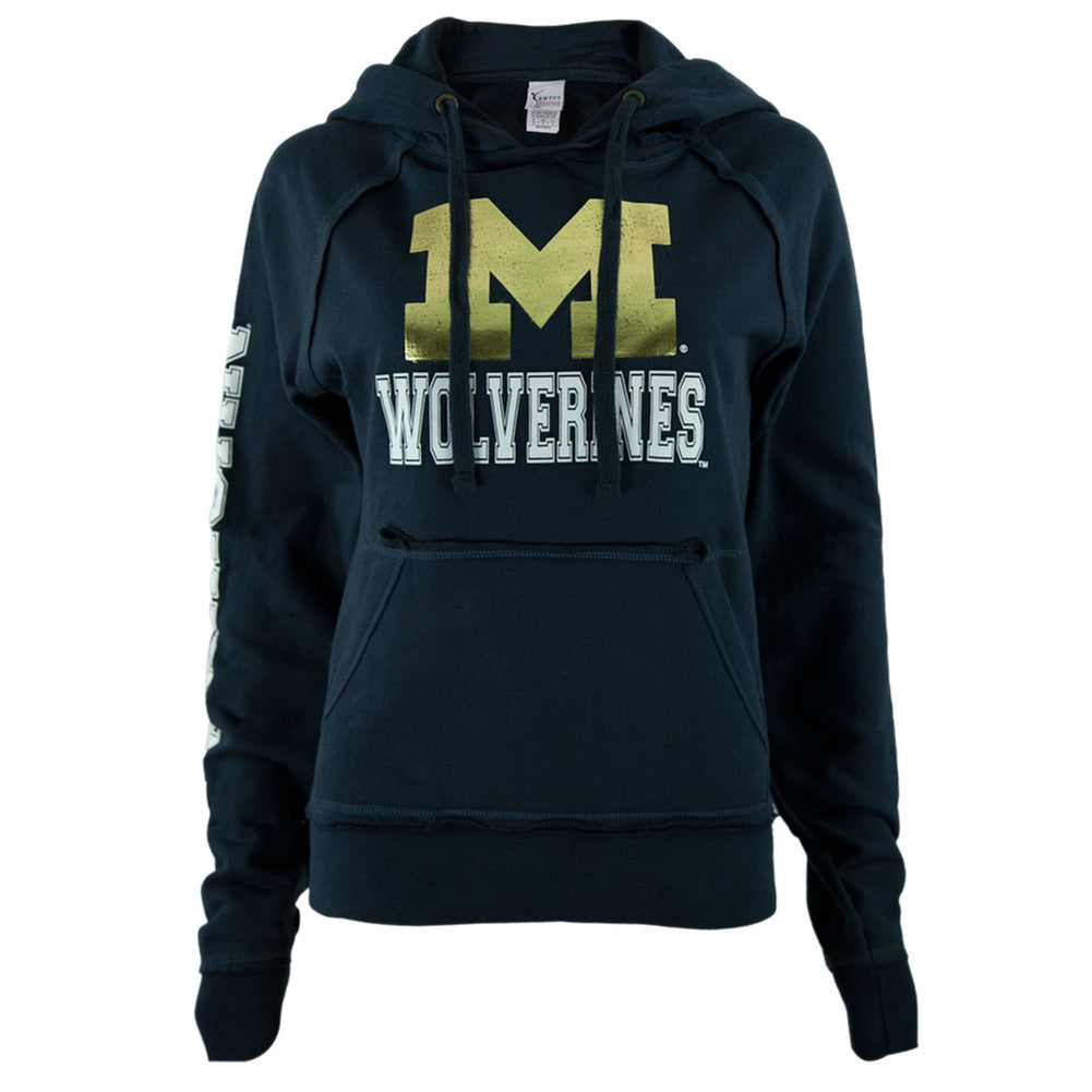 Michigan Wolverines - Foil Logo Juniors Pullover Hoodie Juniors Hoodies Michigan Wolverines LG Blue