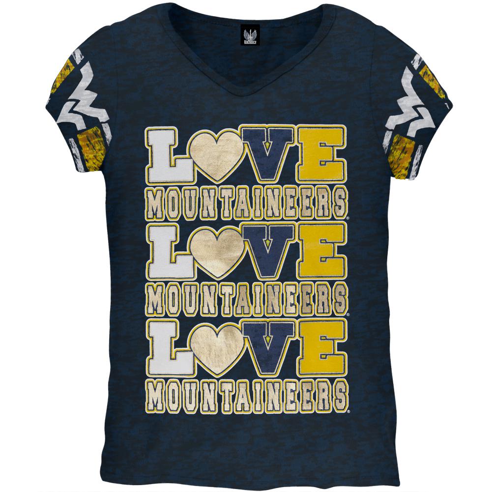 West Virginia Mountaineers - Foil Love Girls Youth Burnout T-Shirt Youth T-Shirts West Virginia Mountaineers 12 Blue