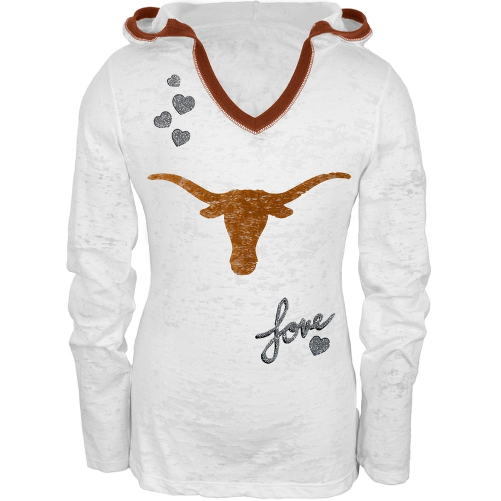 Texas Longhorns - Glitter Girls Youth Burnout Hooded Long Sleeve T-Shirt Youth Long Sleeves Texas Longhorns 10 White