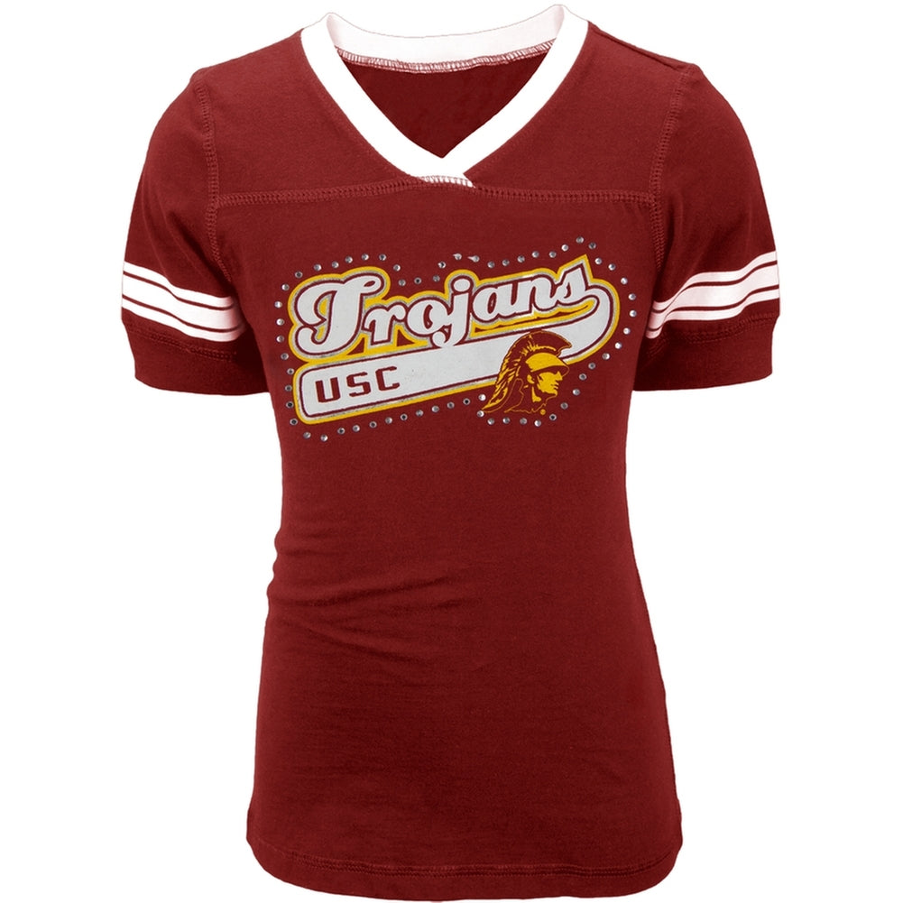 USC Trojans - Rhinestone Swoop Logo Girls Juvy T-Shirt Juvenile T-Shirts USC Trojans J7 Red