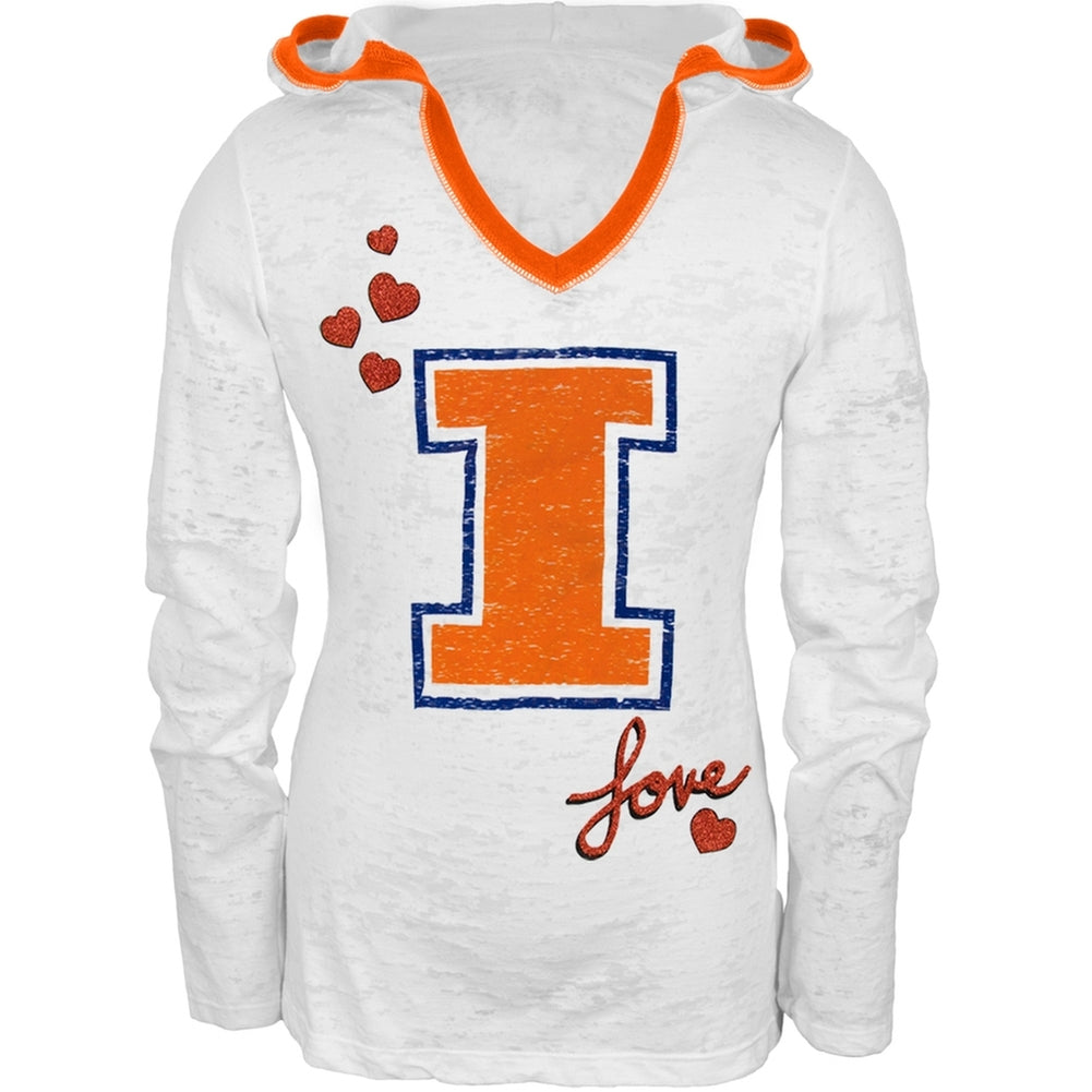 Illinois Fighting Illini - Girls Youth Burnout Hooded Long Sleeve T-Shirt Youth Long Sleeves Illinois Fighting Illini 16Y White