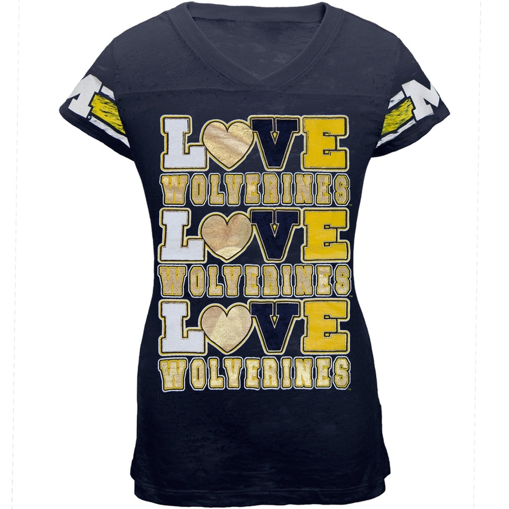 Michigan Wolverines - Foil Love Girls Youth Burnout T-Shirt Youth T-Shirts Michigan Wolverines 12 Green
