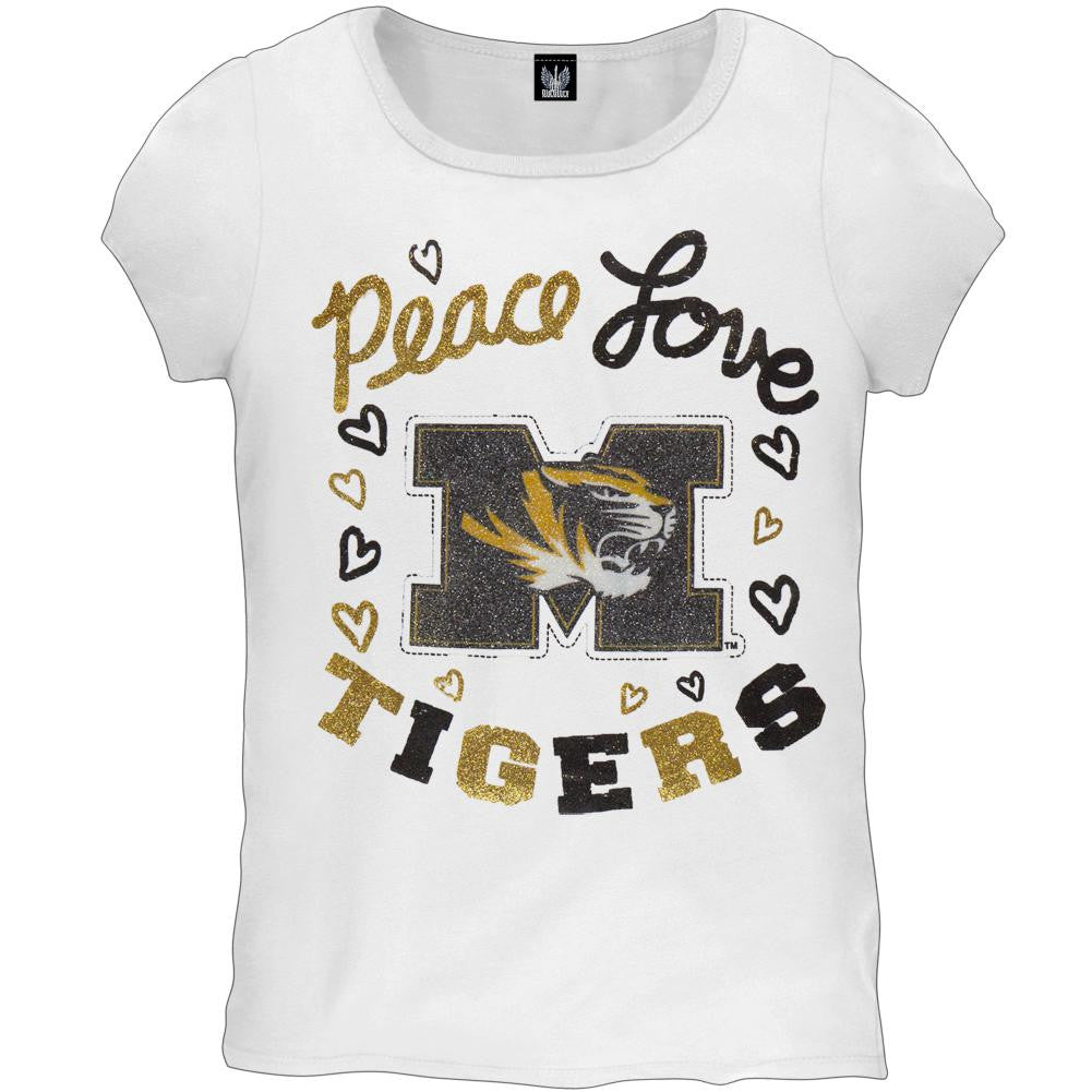 Missouri Tigers - Peace Glitter Logo Girls Youth T-Shirt Youth T-Shirts Missouri Tigers