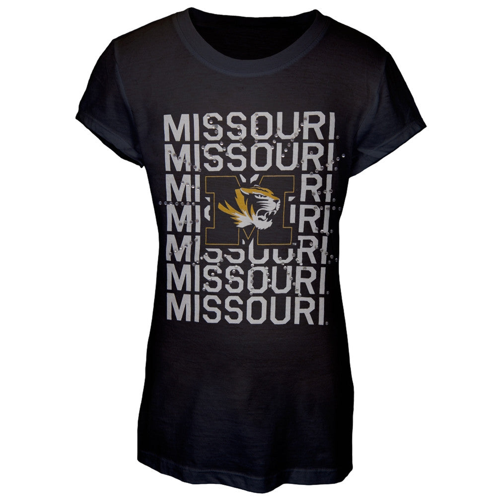 Missouri Tigers - Rhinestone Ray Girls Youth T-Shirt Youth T-Shirts Missouri Tigers 12 Black