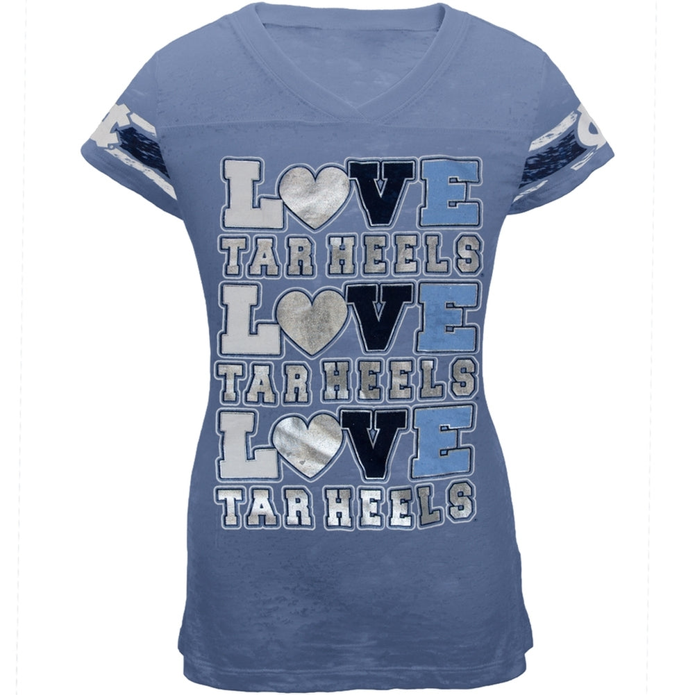 North Carolina Tar Heels - Foil Love Girls Youth Burnout T-Shirt Youth T-Shirts North Carolina Tar Heels 14 Blue