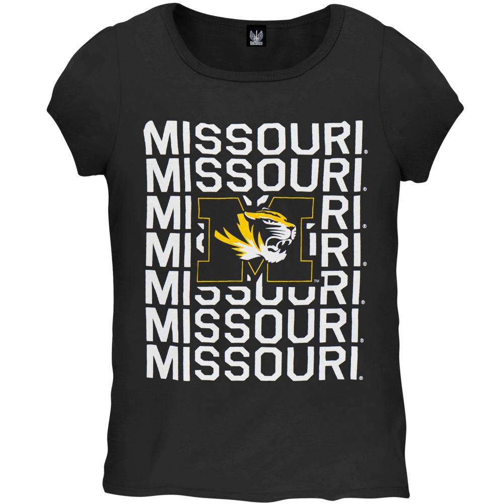 Missouri Tigers - Repeating Logo Girls Juvy T-Shirt Juvenile T-Shirts Missouri Tigers