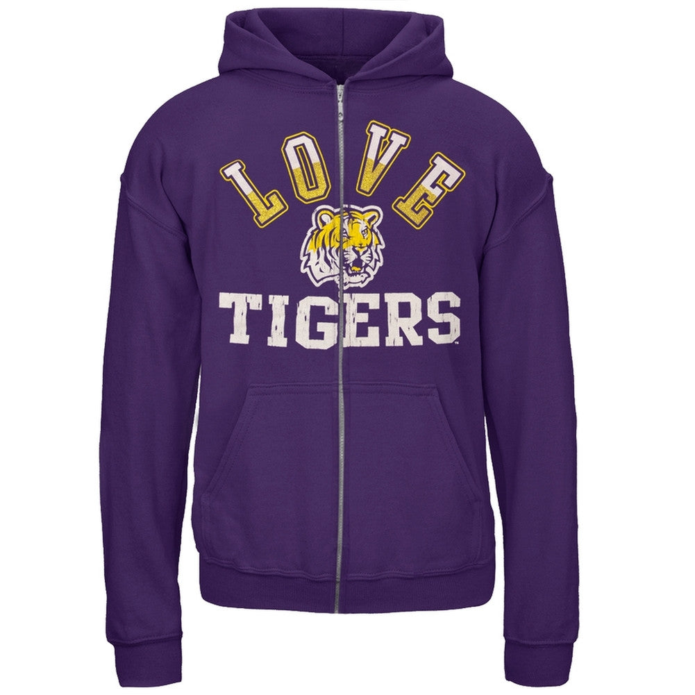 LSU Tigers - Glitter Love Girls Youth Zip Hoodie Youth Hoodies LSU Tigers Y6 Purple