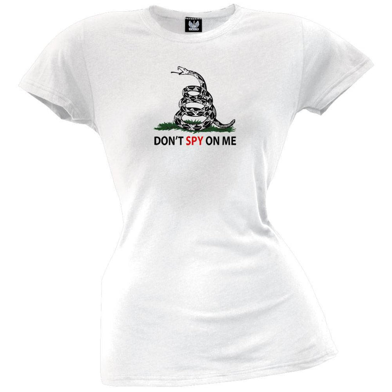 Don't Spy On Me Yellow Juniors T-Shirt Juniors T-Shirts Old Glory LG White
