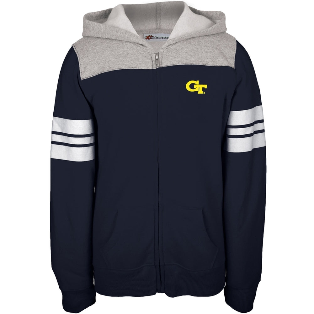 Georgia Tech Yellowjackets - Game Day Sports Stripes Girls Youth Zip Hoodie Youth Hoodies Georgia Tech Yellow Jackets 18 Blue