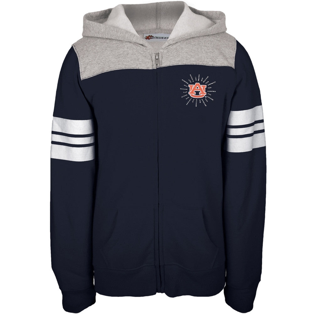 Auburn Tigers - Rhinestone Ray Logo Girls Youth Zip Hoodie Youth Hoodies Auburn Tigers
