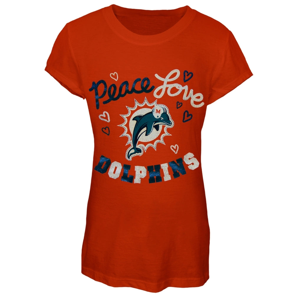 Miami Dolphins - Peace Love Girls Youth T-Shirt Youth T-Shirts Miami Dolphins 20Y Orange