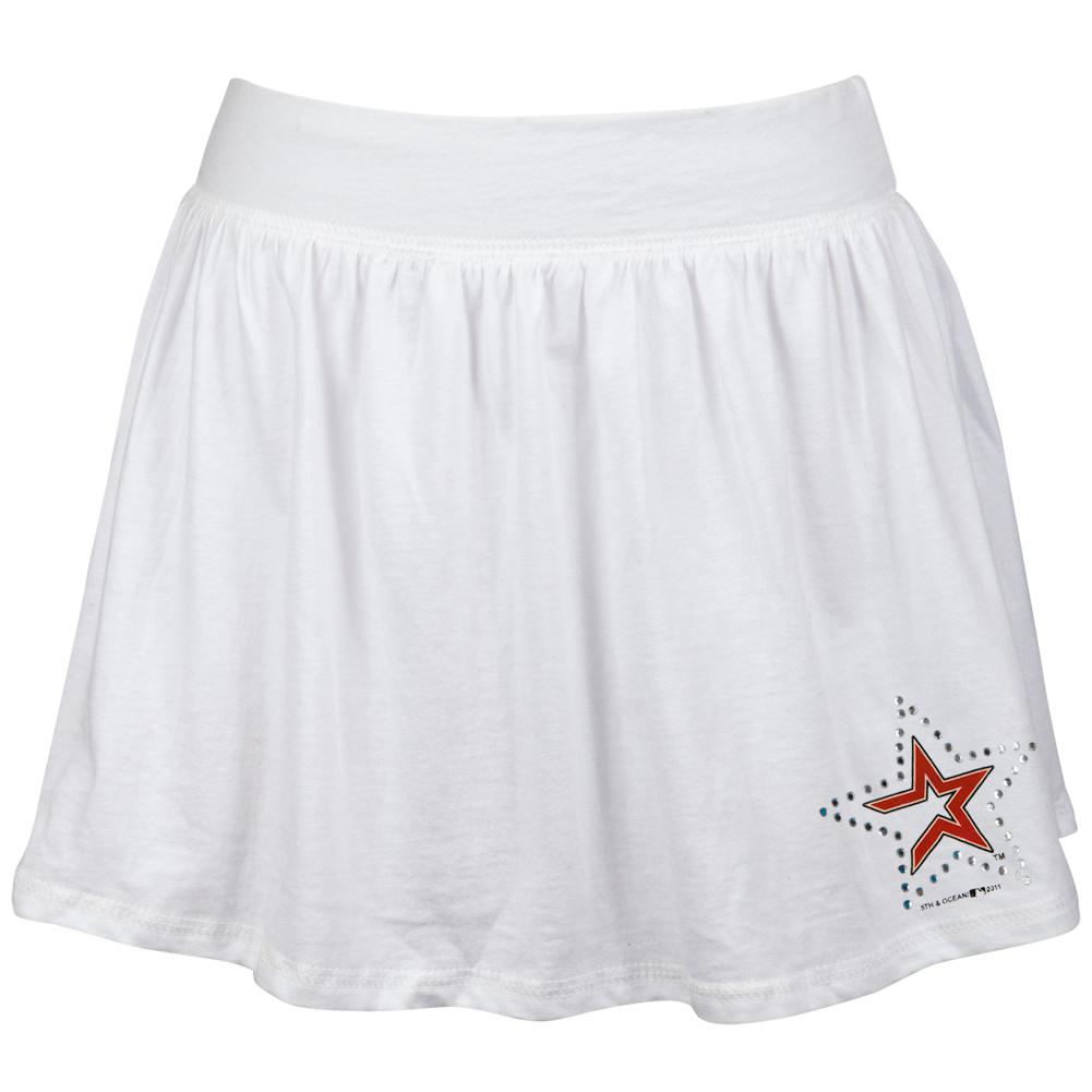 Houston Astros - Rhinestone Logo Girls Juvy Athletic Skort Juvenile Skirts Houston Astros J8 White