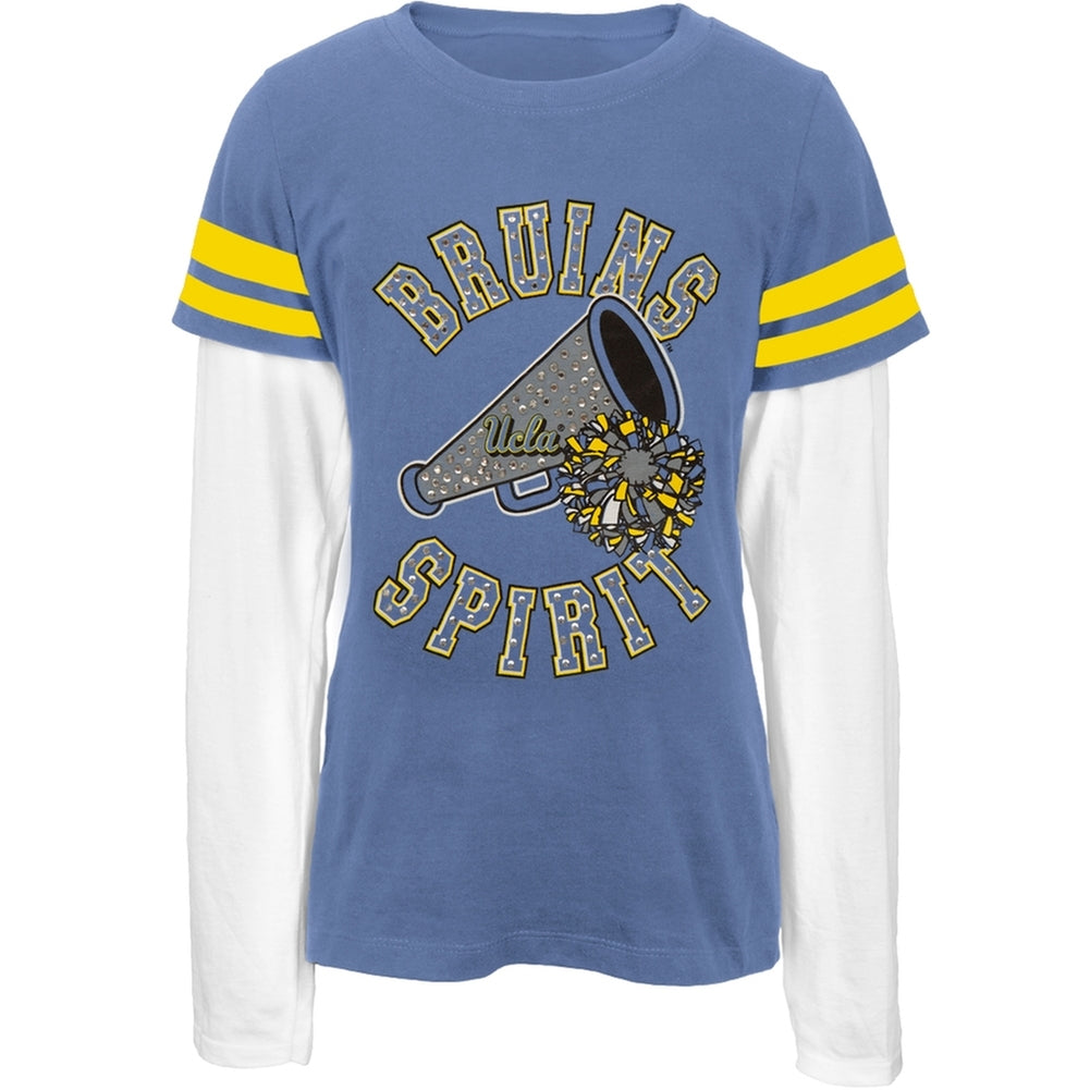 UCLA Bruins - Rhinestone Spirit Stripes Girls Juvy 2fer Long Sleeve T-Shirt Juvenile Long Sleeves UCLA Bruins J7 Blue