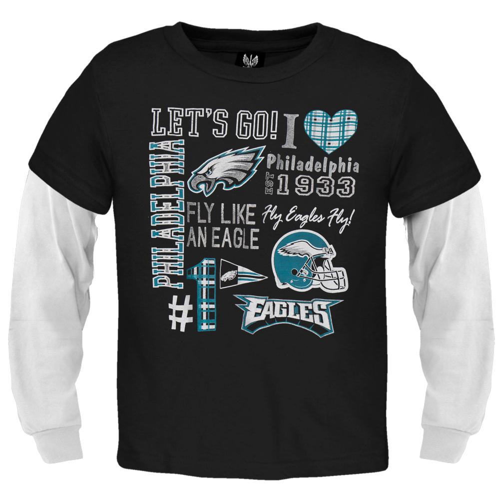 Philadelphia Eagles - Spirit Girls Youth 2fer Long Sleeve NFL T Shirt Youth Long Sleeves Philadelphia Eagles 8/10 Black