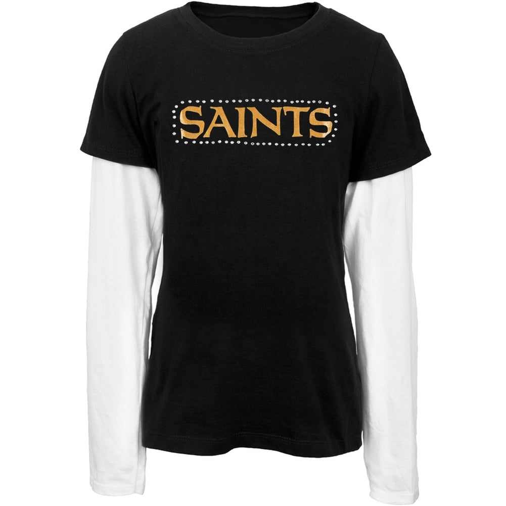 New Orleans Saints - Jewel Team Name Girls Juvy 2fer Juvenile T-Shirts New Orleans Saints J6/7 Black