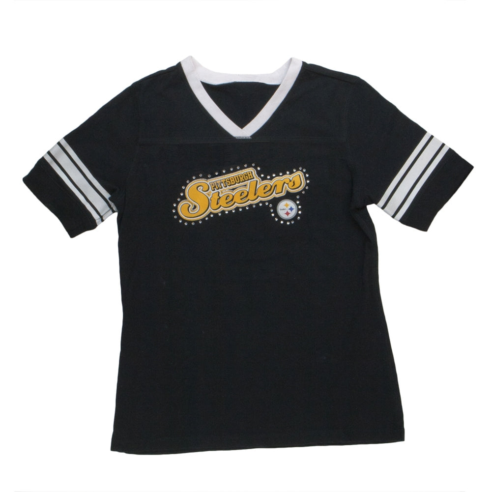 Pittsburgh Steelers - Jewel Swoop Logo Girls Youth T-Shirt Youth T-Shirts Pittsburgh Steelers 14-Dec Black