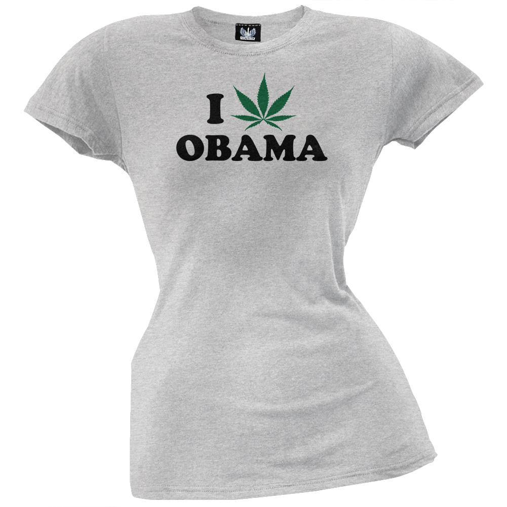 I Pot Leaf Obama Grey Juniors T-Shirt Juniors T-Shirts Old Glory