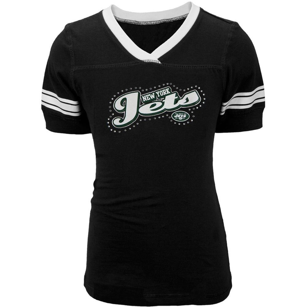 New York Jets - Jewel Swoop Logo Girls Juvy T-Shirt Juvenile T-Shirts New York Jets J6/7 Black