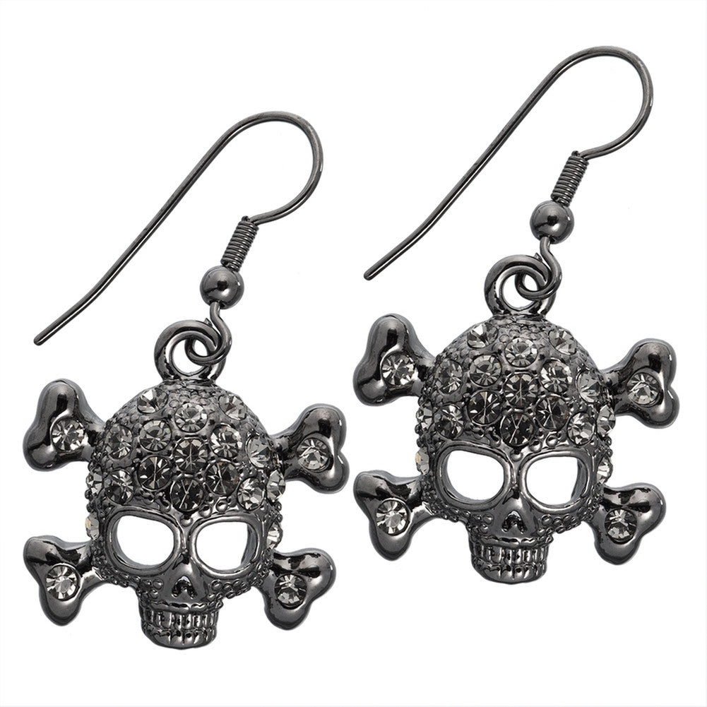 Gemmed Skull & Crossbones Black Dangle Earrings Dangle Earrings Old Glory