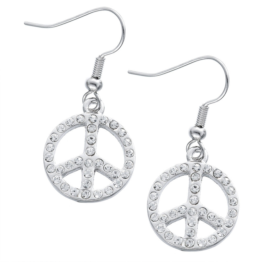 Large Gemmed Peace Sign Dangle Earrings Dangle Earrings Old Glory