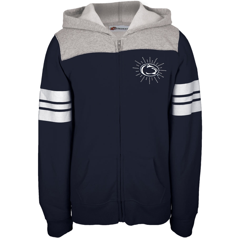 Penn State Nittany Lions - Rhinestone Rays Logo Girls Youth Zip Hoodie Youth Hoodies Penn State Nittany Lions 10 Blue