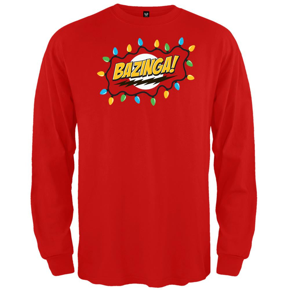 Big Bang Theory - Christmas Lights Bazinga Red Long Sleeve T-Shirt Men's Long Sleeves Big Bang Theory SM Red